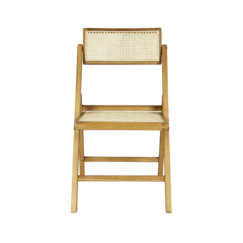 Theo Light Brown Wood and Rattan Folding Chairs, Set of 2