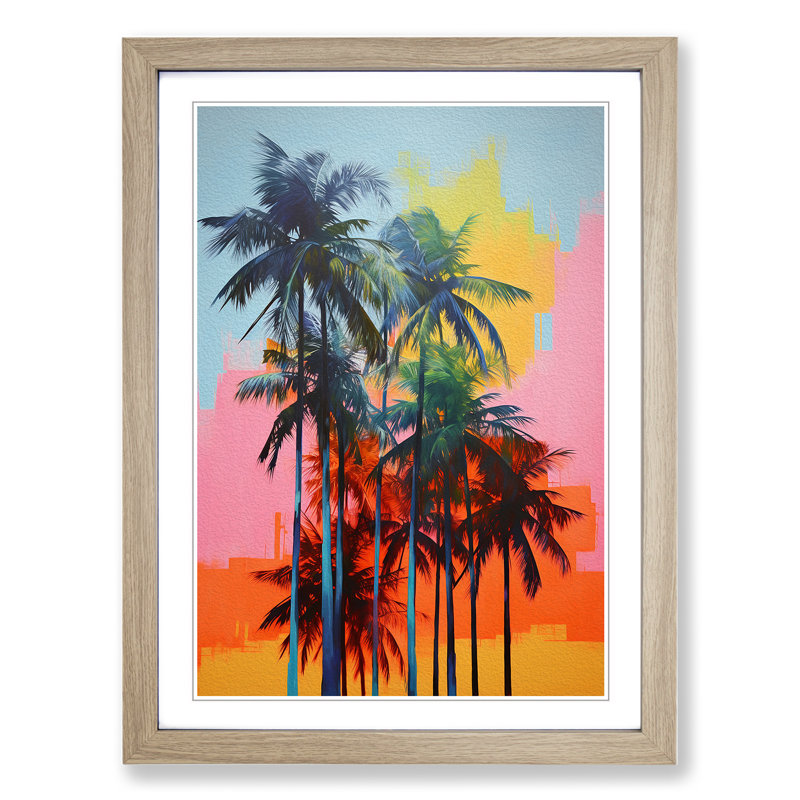 Palm Tree Colour Field 1 Piece Single Picture Frame Wall Art, 34cm H x 25cm W x 2" D, Oak Framed