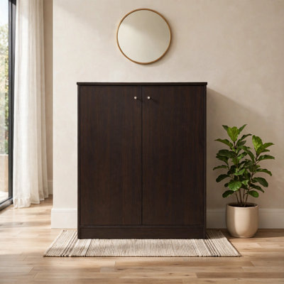 Armoire à chaussures étroite Juso, 2 portes, 5 tablettes, rouge cacao, 41 po