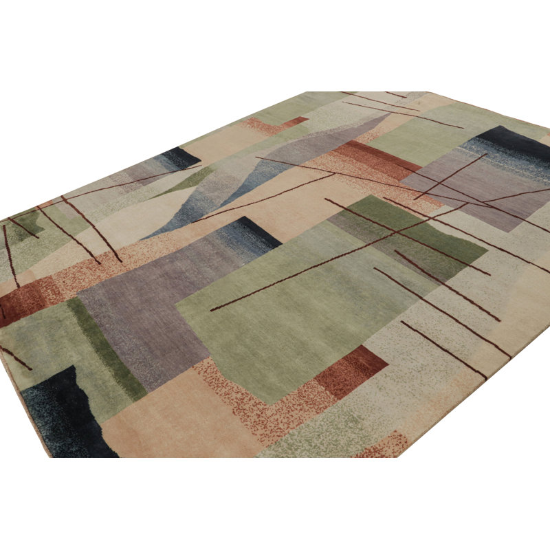 Art Deco Hand Knotted Wool Geometric Area Rug, Rectangle 12' x 15'