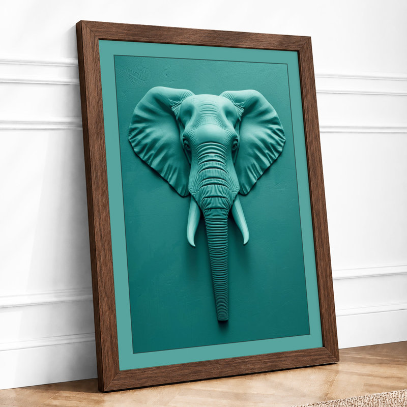 Elephant Head Sculpture Modern - Framed Print, A4 - 29.7 x 21.0 cm, Walnut