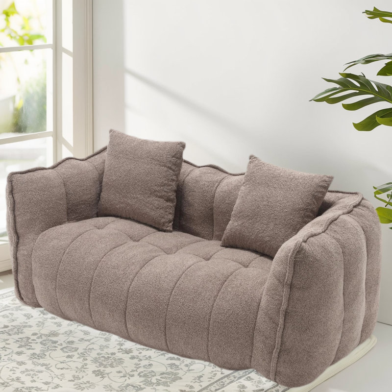 Upholstered Compressed Fluffy Loveseat Sofa Chair For Living Room&Bedroom，2 Seat  Modern Sofa, Coffee Brown