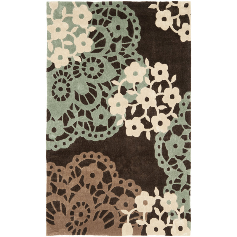 Modern Art Hand Tufted Performance Floral Rug, Rectangle 5' x 8'