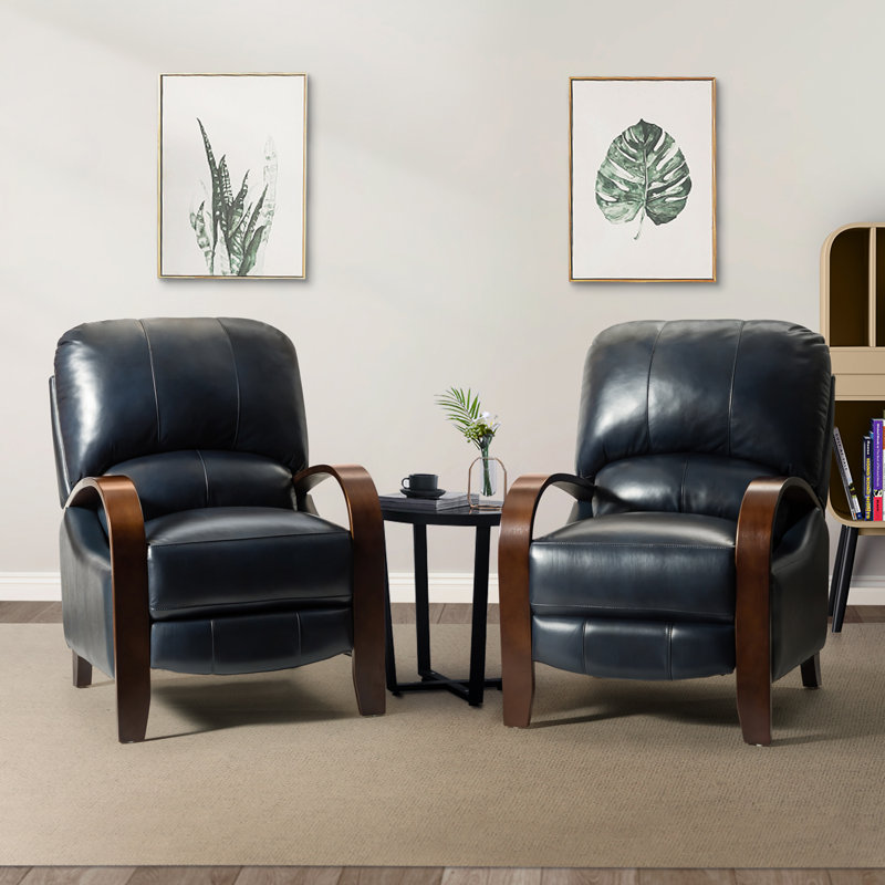 Fauteuil inclinable standard en cuir véritable de 29,92 po Hardge, Cuir véritable bleu marine