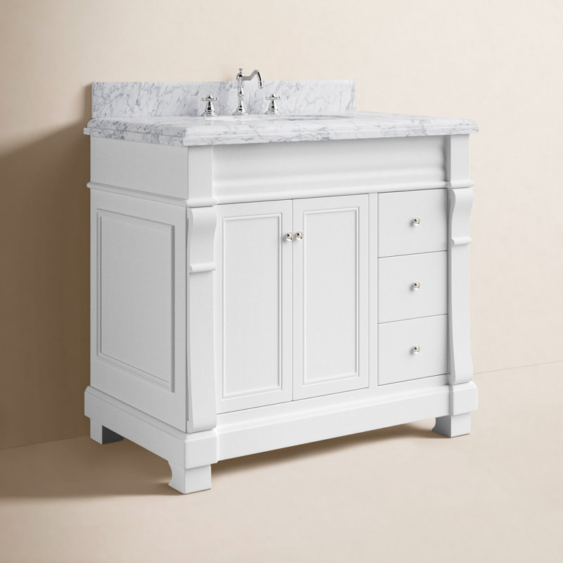 Flo 36'' Single Bathroom Vanity with Carrara Marble Top, White, Marble