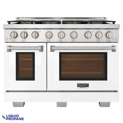 Kucht KFX-X Series 48-in 7 burners 4.2-cu ft / 2.5-cu ft Convection Oven Freestanding Liquid Propane Double Oven Gas Range ( Light blue with gold )