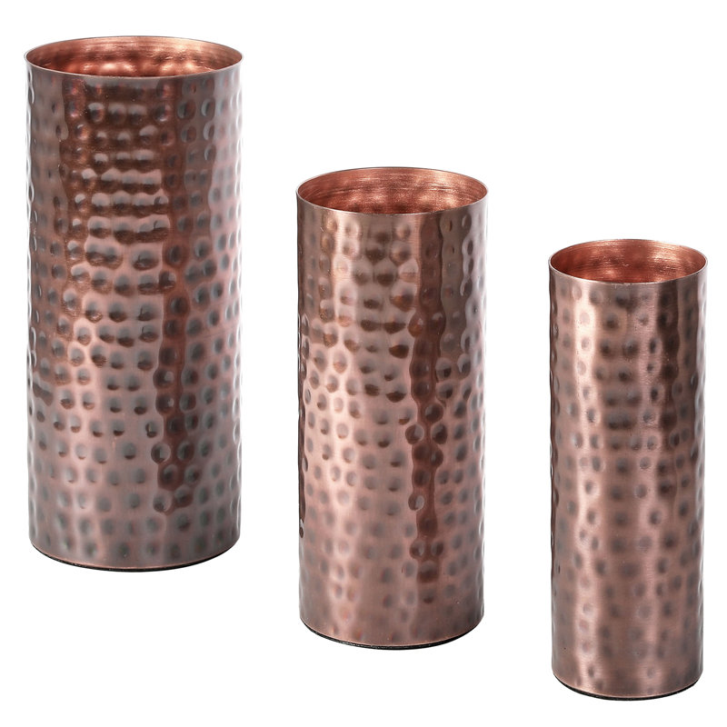 3 Pieces Metal Table Vase Set, Copper