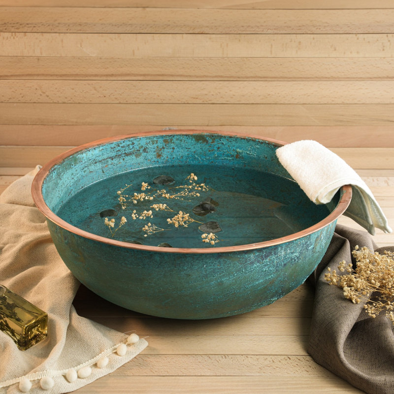 ALFIQ Handmade Green Patina Copper Pedicure Bowl for Spa and Home Foot Soaking