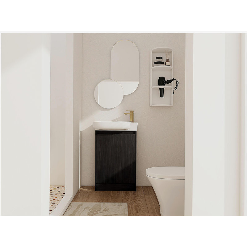 23" Freestanding Bathroom Vanity with Sink and Storage Rack, Soft Close Doors, Black Chestnut/Glossy White
