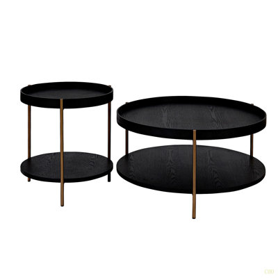 2-Piece Modern 2 Tier Round Coffee Table Set For Living Room,Easy Assembly Nesting Coffee Tables, End Side Tables For Bedroom Office Balcony Yard, MDF