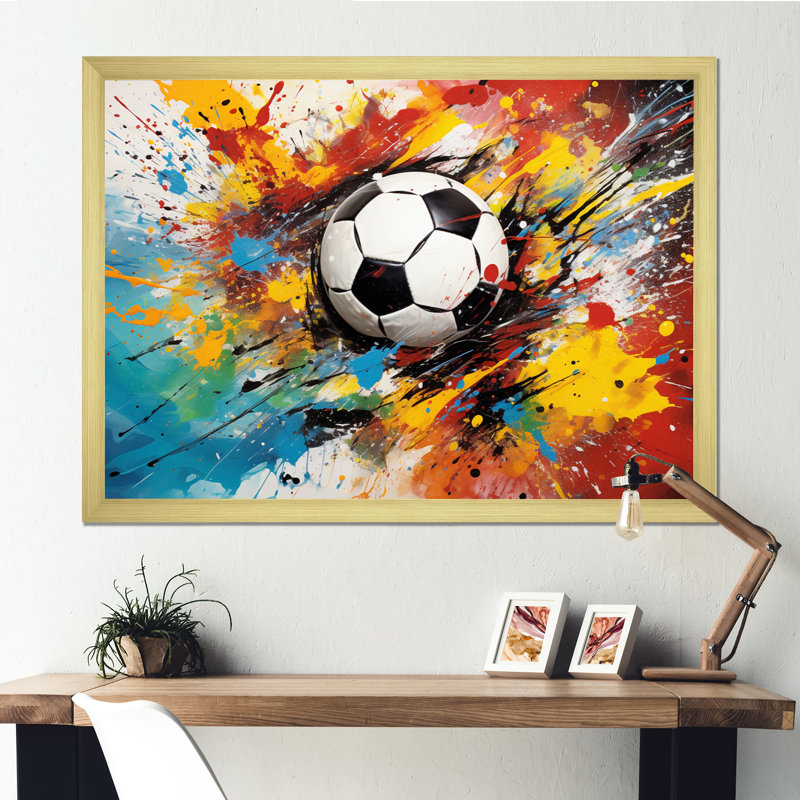 Abstraction soccer ball - décoration murale soccer, H 12 po x l 20 po x P 1 po, Cadre doré à une seule photo