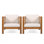 Ensemble de 2 fauteuils club d'extérieur, structure en bois d'acacia avec accoudoirs en osier et coussins beiges, capacité de 400 lb, chaise