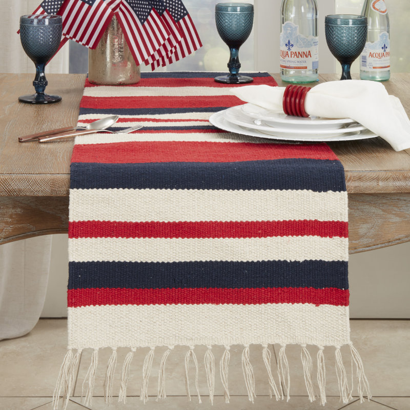 Patriotic Multicolor Cotton Fringe Table Runner