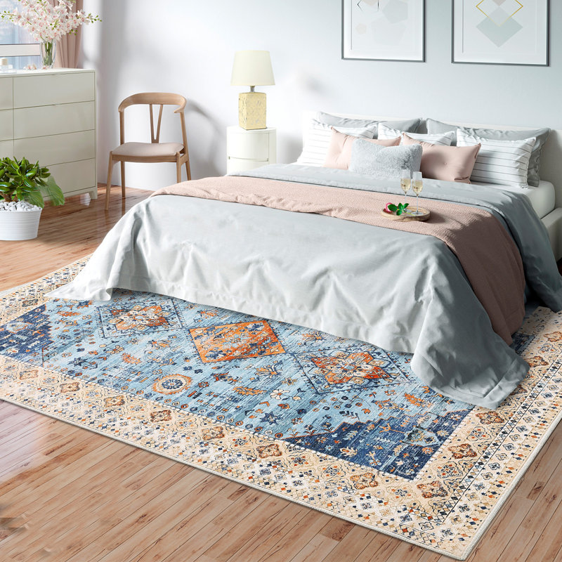 Tapis lavable à la machine 8 x 10 po Boho, Bleu