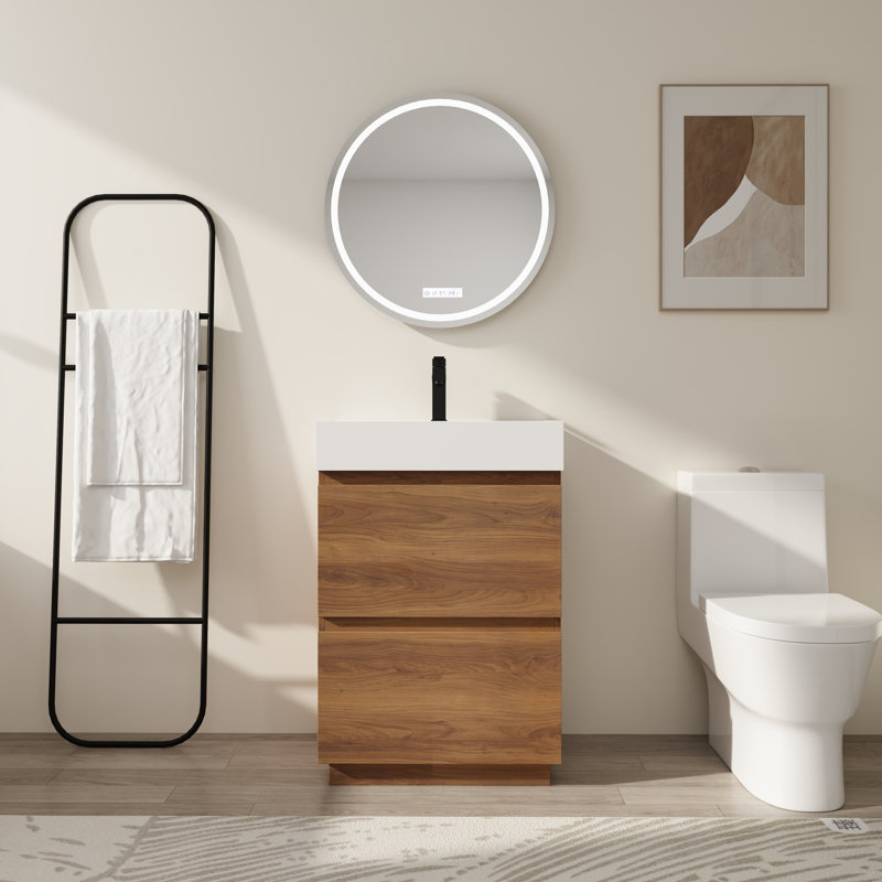 Petit meuble-lavabo 24 po pour salle d'eau avec deux tiroirs, facile à assembler, 24"