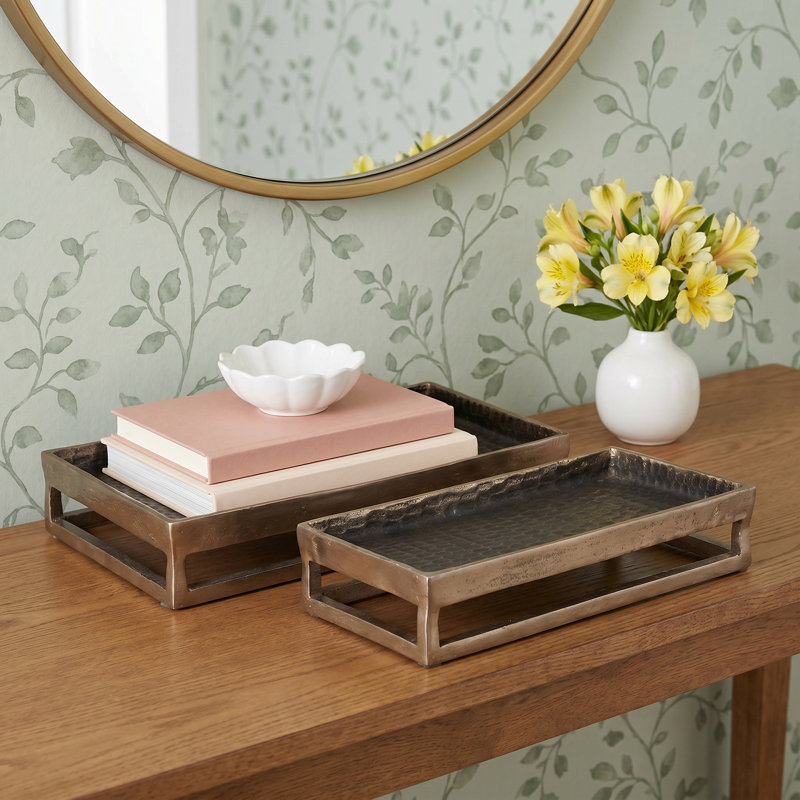 Modern Set of 2 Metal Relica Hammered Trays - 18" x 9" x 3"