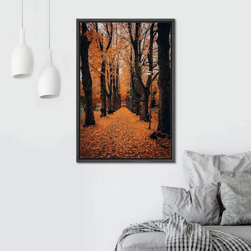 Automne automne «Orange Autumn Garden Path Nature Forest Trees» sur, Cadre flottant noir, H 24 po x l 16 po