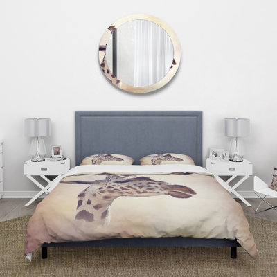 Portrait of A Giraffe III - Farmhouse Duvet Cover Set - Microfiber Polyester