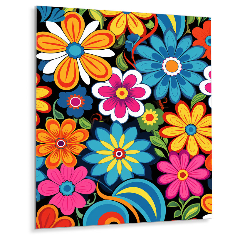 «Groovy Hippy Flower Power - Wildflowers», art mural, Métal métal, H 32 po x l 24 po x P 1 po