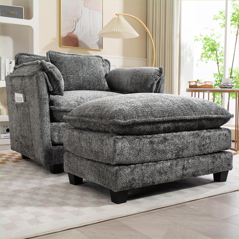 Fauteuil surdimensionné simple rembourré avec repose-pieds Boucle, Grey