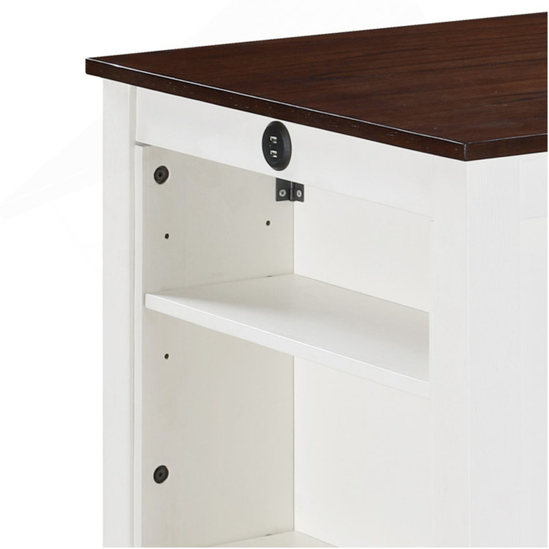 Gregorio 36" 3-Piece White Finish Small Space Counter Height Dining Table With Shelves And 2 Chairs, Natural/White