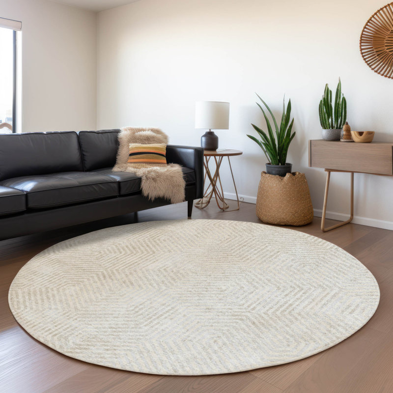 Tapis ivoire Prisco lavable à la machine de qualité supérieure, Rond 8 pi
