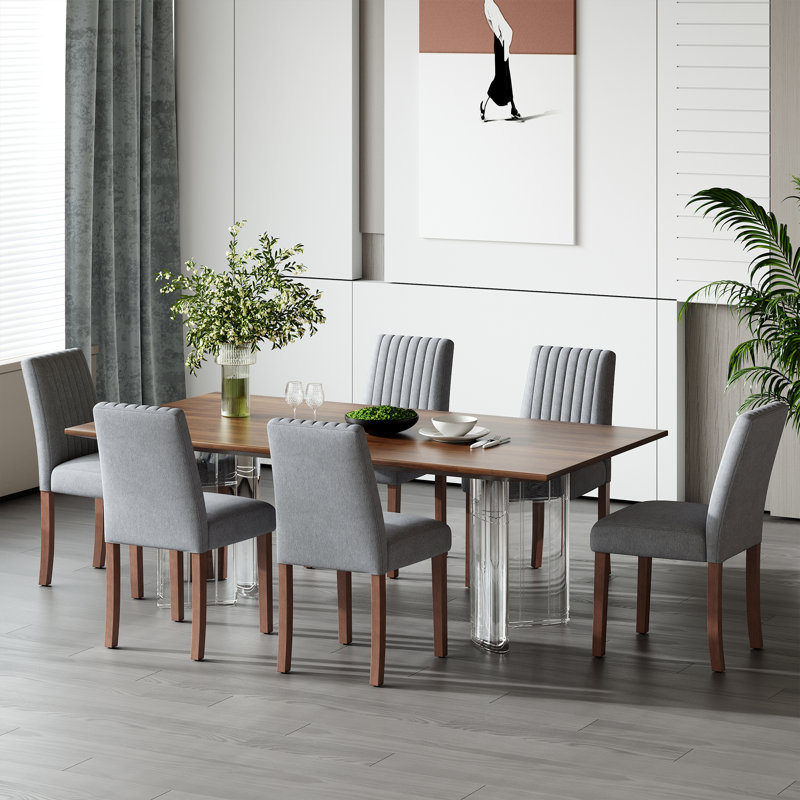 Chaises de salle à manger rembourrées modernes avec pieds en noyer, Gris foncé