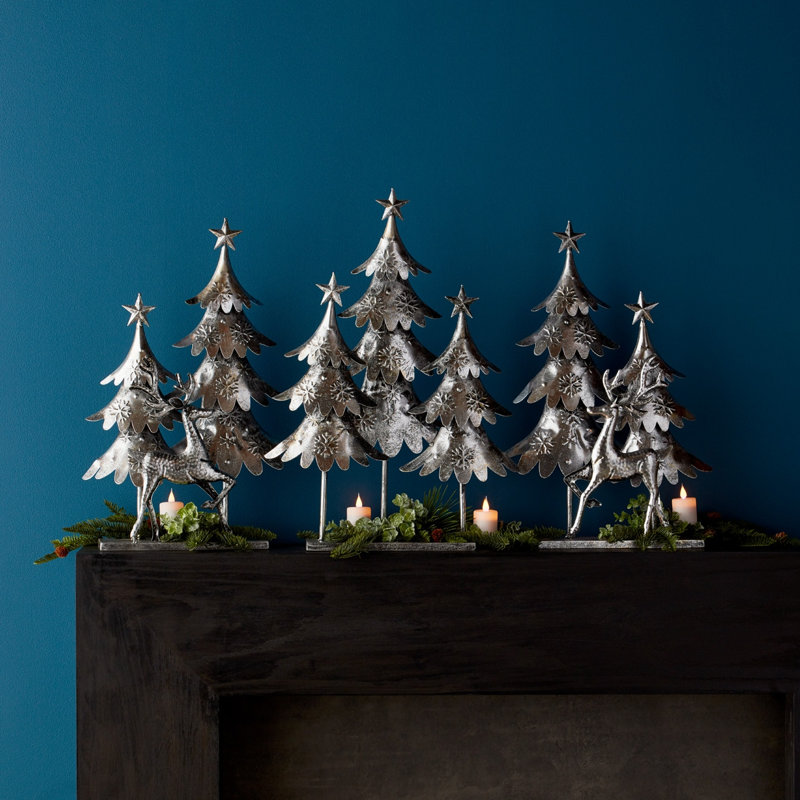Ensemble d’arbre et de cerf en métal 3 pièces