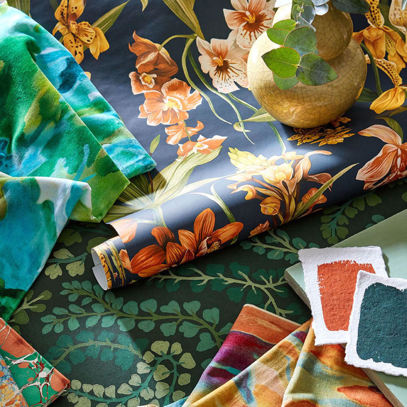 Foresta Fabric, Brazilian Rosewood/Azul/Huckleberry