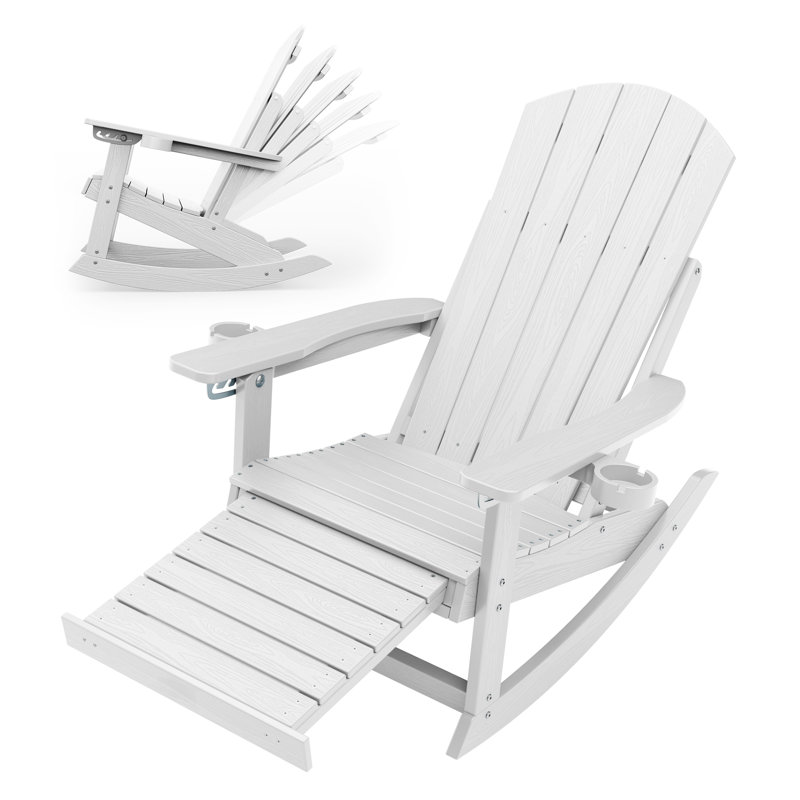 Chaise berçante d'extérieur avec repose-pieds caché Hips, Blanc