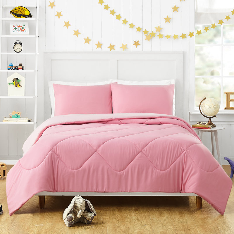 Ensemble d'édredon réversible solide et facile d'entretien, Édredon double/grand et 2 taies décoratives, Rose d'Olivia