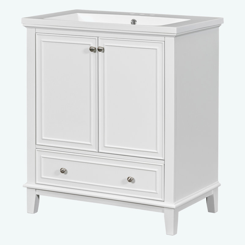 Ensemble de meuble-lavabo 30 po avec lavabo, Blanc, Argent argent