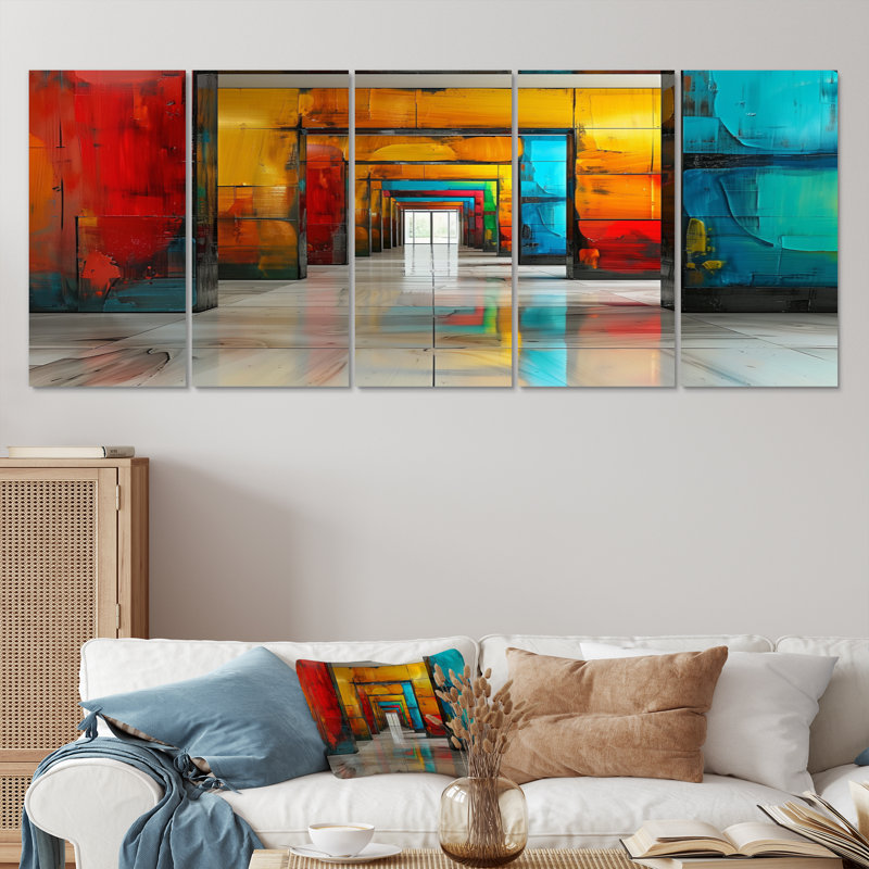 «Red Blue Colorful Glass Tunnels II - Tunnels», ensemble de reproduction d'art mural, H 32 po x l 80 po