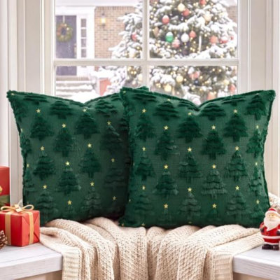Ensemble de 2 housses de coussin de Noël 20 x 20, arbre de Noël vert
