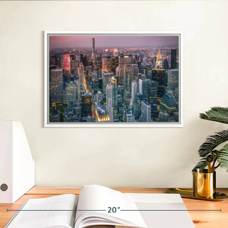 Lumières du paysage urbain de New York, 13 po x 9 po, Cadre flottant blanc