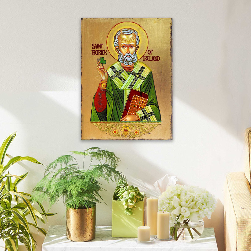 Saint Patrick Icon - Peinture sur bois, L 18 po x H 24 po