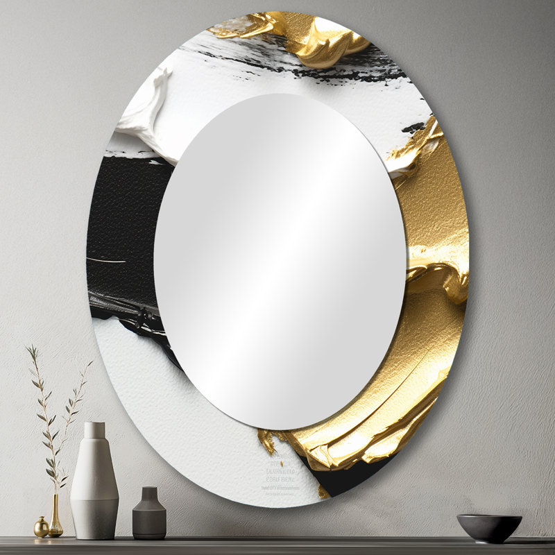 Imminent Bliss Bold Textured Gold and Black I - Large Oval Wall Mirror On Metal, 43" x 33"