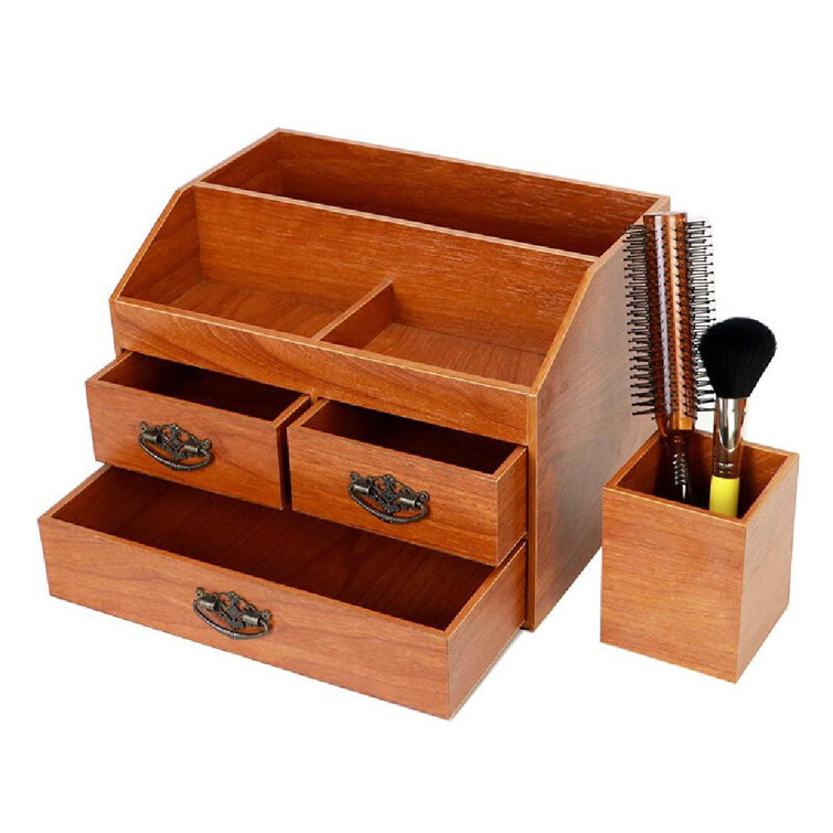 Charlton Home® Venner Wood 3 Compartment Makeup Organizer