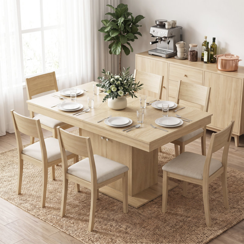 Table de salle à manger pliable pliable 6-8 personnes, naturel