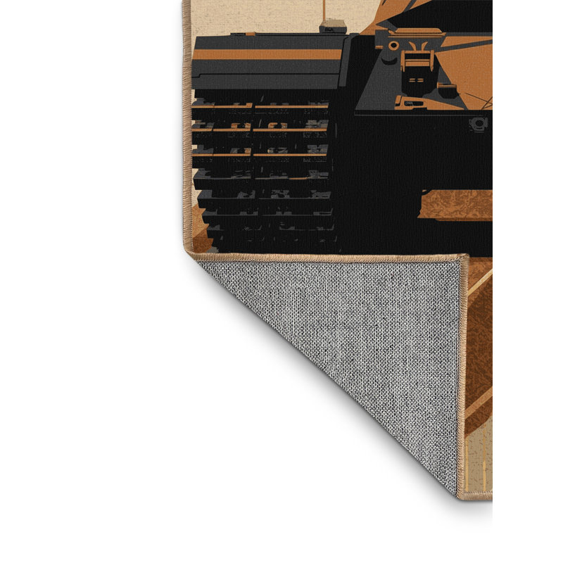 Machine Washable Vehicles And Transportation Howitzer Artillery Vehicle Industrial Geometric Rug in Brown – LightBrown Binding
