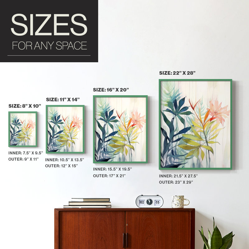 "Élégance florale rose et jaune I", H 30 po x l 24 po, Vert