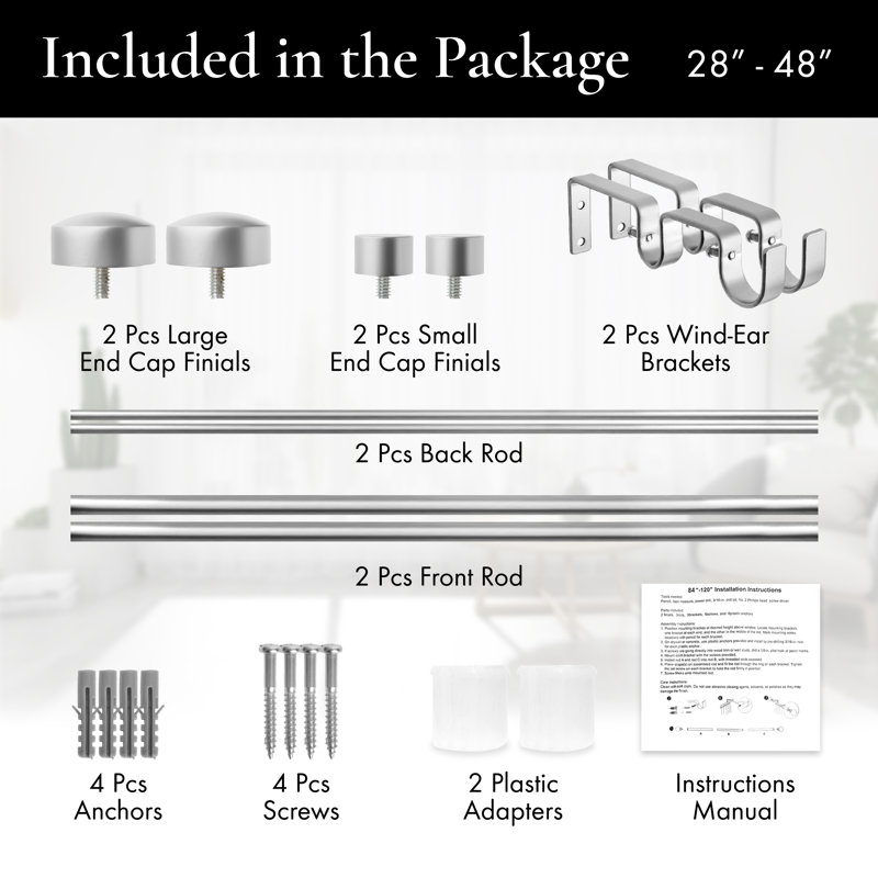 Satin Nickel Adjustable Double Curtain Rod 28" - 48"