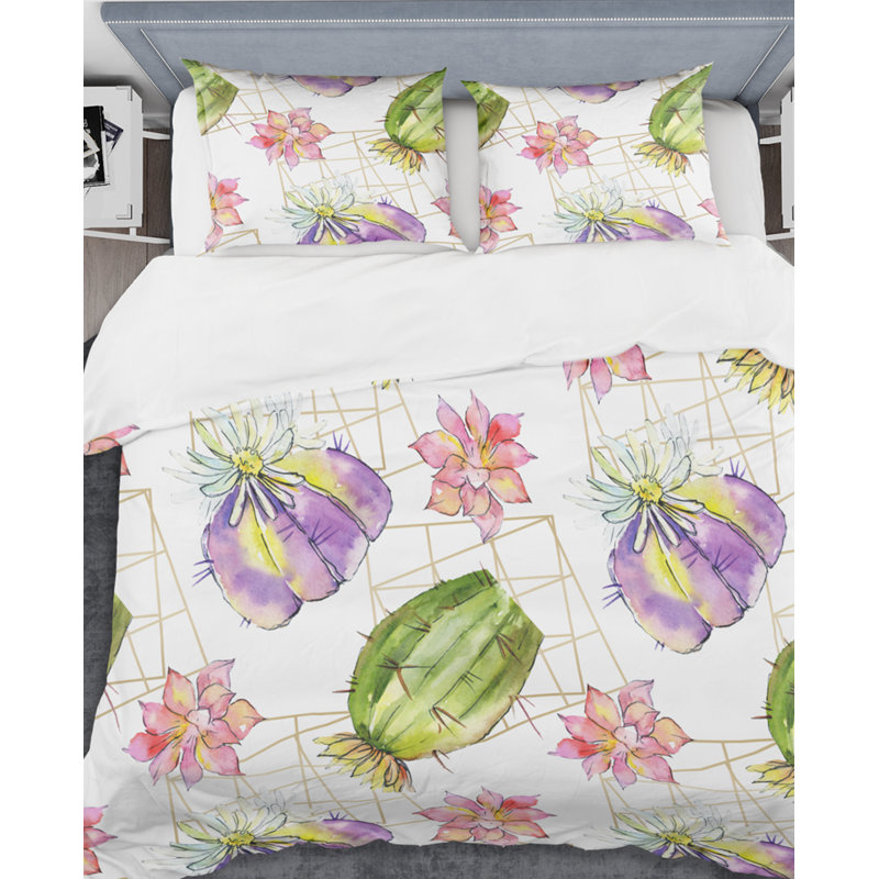 Ensemble de housse de couette cactus mid-century, Housse de couette très grand + 2 taies décoratives