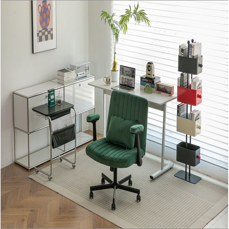 Velvet Criss Cross Armrest Office Chair with Wheels - Modern for Home Office, Meditation & Creative Work