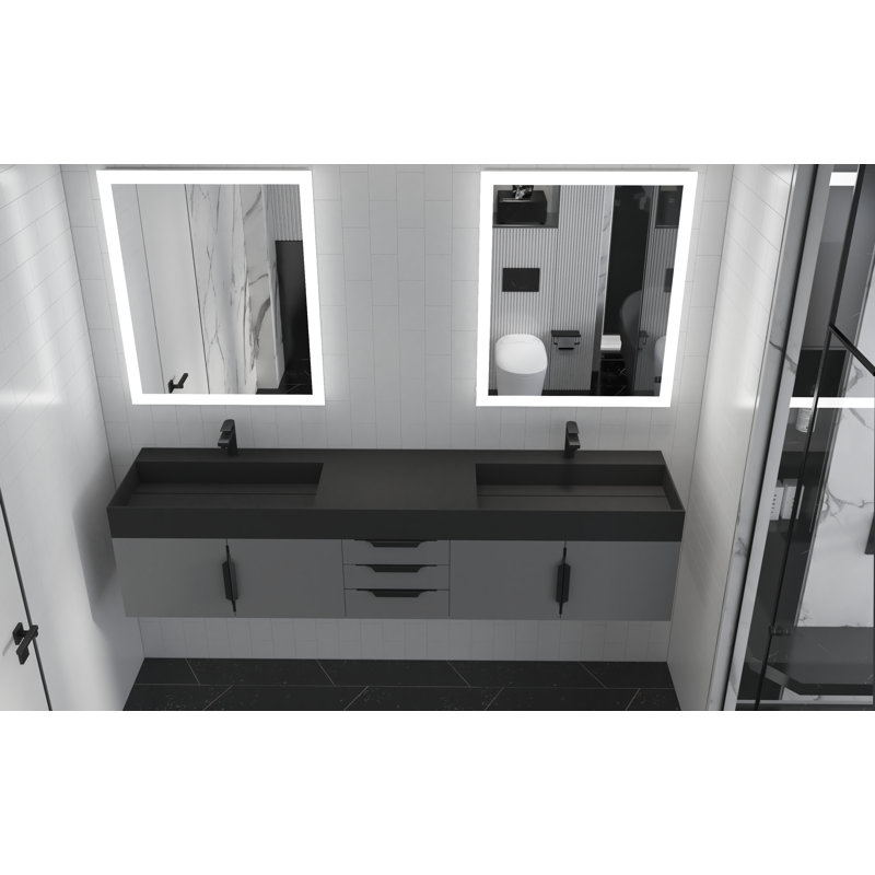 Meuble-lavabo double 84 po avec plateau Amazon, Noir, Gris, Noir