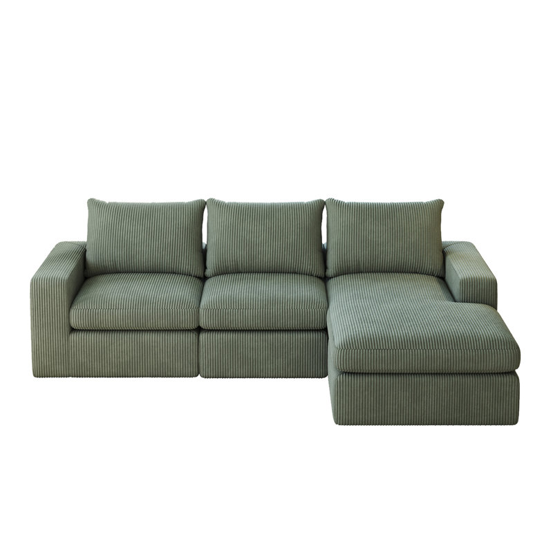 Canapé modulaire en L Corduroy, Vert