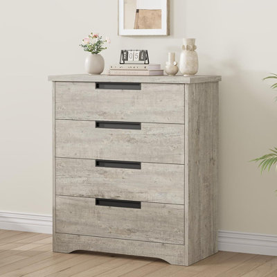 4 Drawer Dresser for Bedroom, Natural Chest of Drawers with Embedded Handles Design, Wooden Dresser Organizer for Living Room, Nursery, Hallway and En by George Oliver
