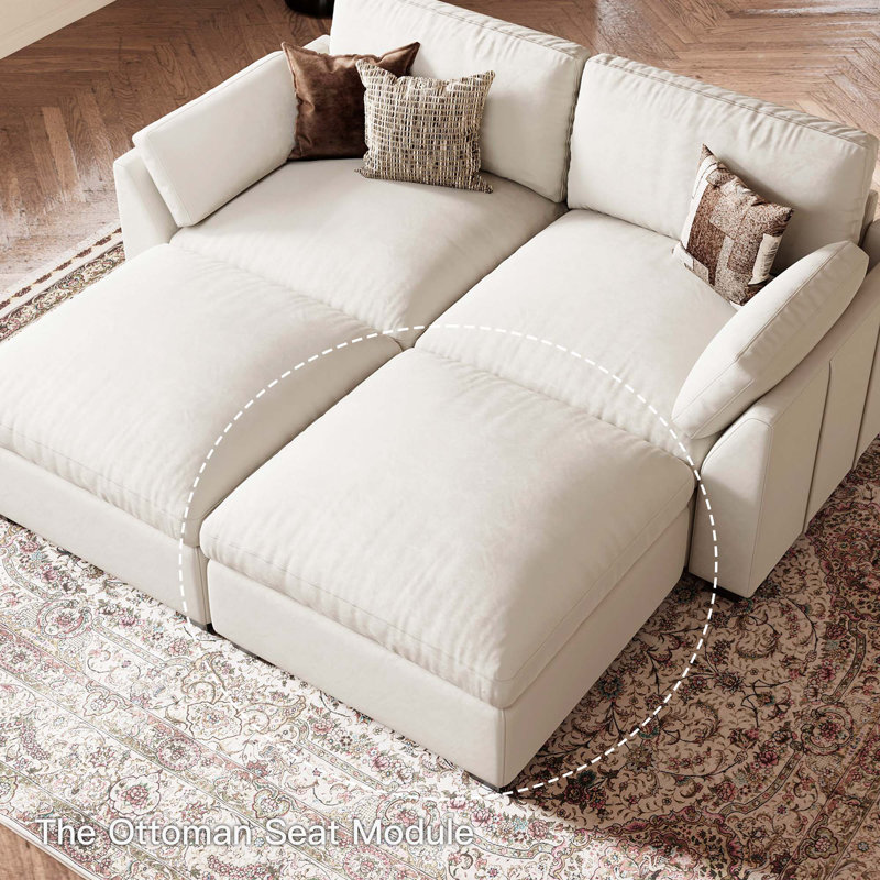 Repose-pieds large en velours côtelé Knaack, grand siège avec housse de coussin amovible, Velours beige