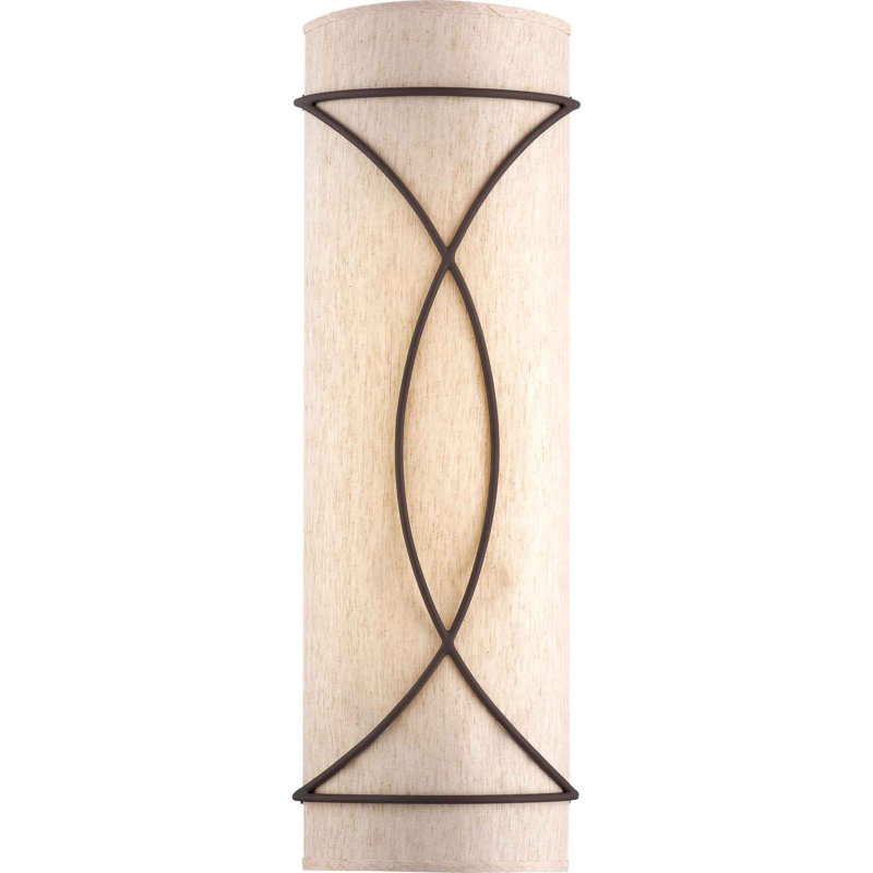 Giovanni 2-Light Fluorescent Antique Bronze Flush Mounted Wall Sconce with Ecru Linen Shade, 32" H x 11" W x 4" D