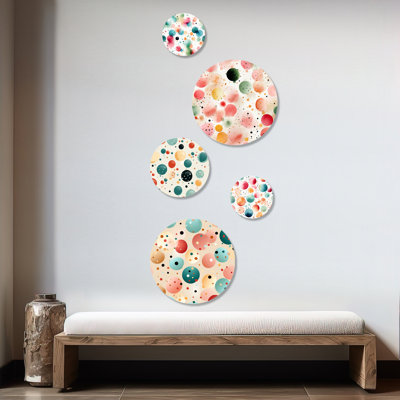 Nathaniel - Polka Dots Modern Round Wall Art Set Of 5